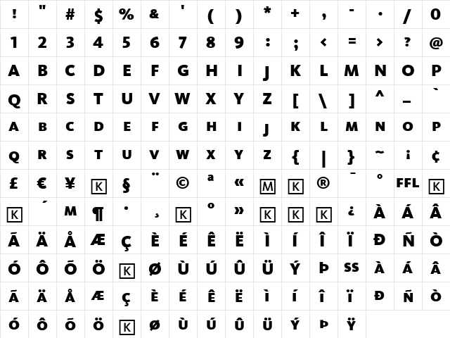 Kievit Regular  glyph index