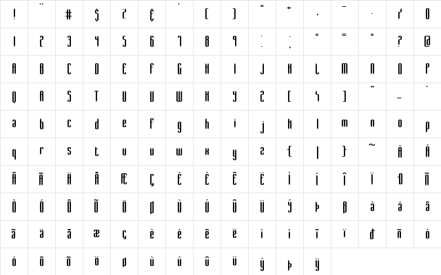 Slender Wide BRK Normal  glyph index