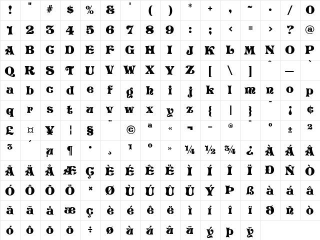Jagger Regular  glyph index