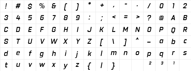 Revx Neue Demo SemBd Italic  glyph index