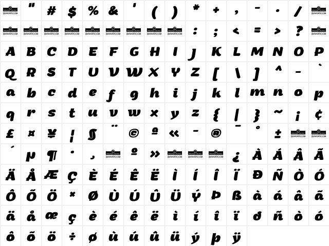 Arturo Trial ExtraBold Italic  glyph index