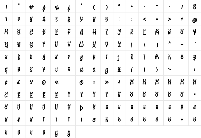Bunny Hopper Ear Regular  glyph index