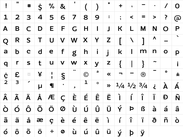 EzzoBold Regular  glyph index