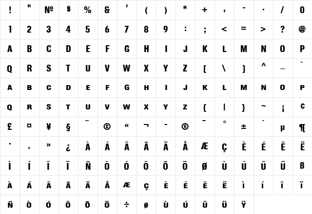 CorpusGothic Regular  glyph index