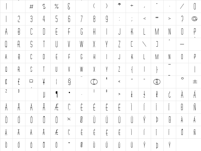 Wire-Extended Bold  glyph index