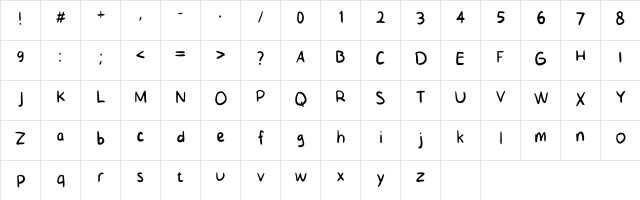 Kids Handwriting Regular  glyph index