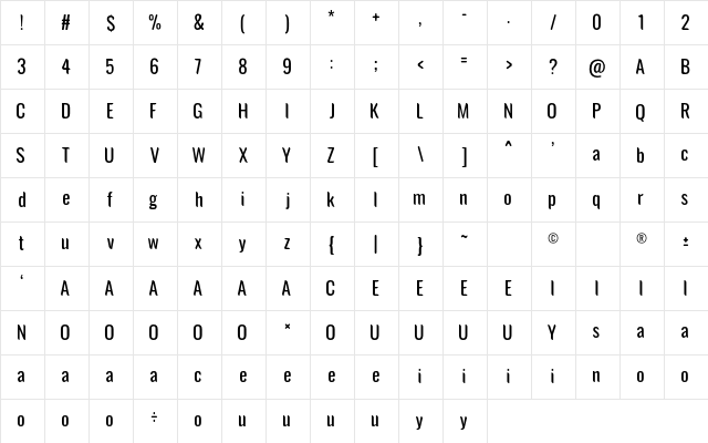 Avatarock Regular  glyph index