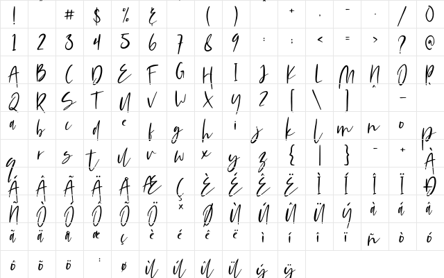 Mondela Regular  glyph index