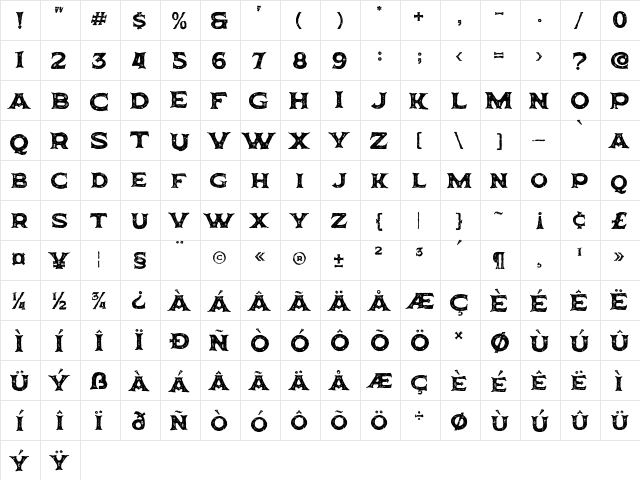 Horbse Textured  glyph index