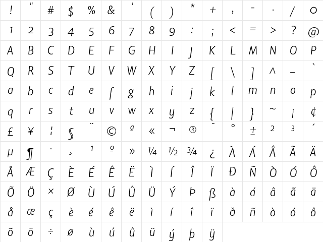 Lisboa Sans OSF Light Italic  glyph index