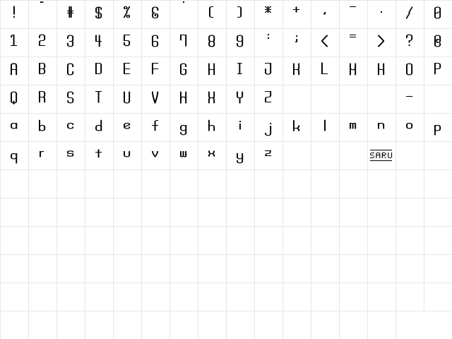 Monday Bold (sRB) Regular  glyph index