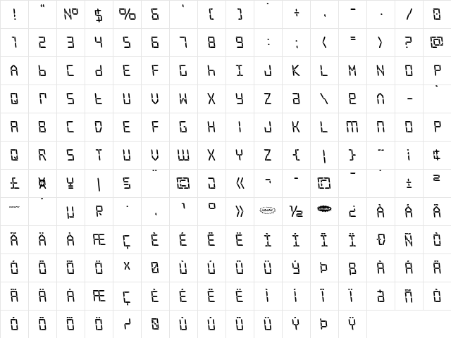 Frozen Crystal Leftalic Italic  glyph index