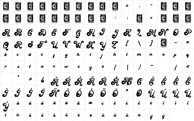 Vintage Queens Personal Use Regular  glyph index