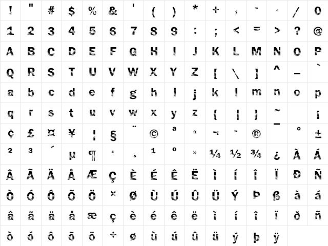 Franklin21 Becker Regular  glyph index