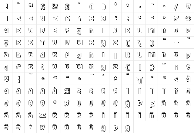 SF Retroesque Shaded Regular  glyph index