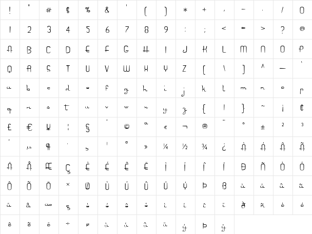 AlsMotor-Inn Regular  glyph index