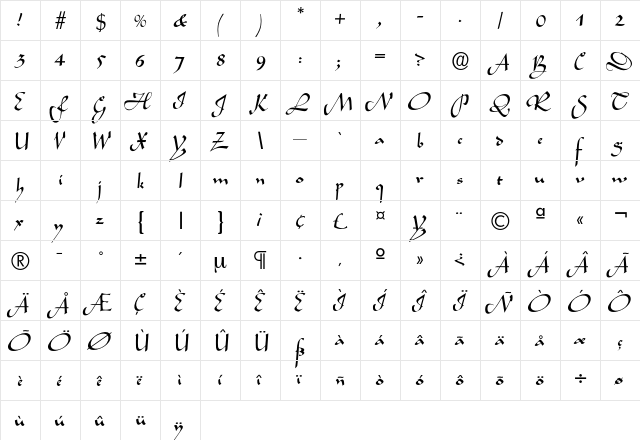 Legende Regular  glyph index