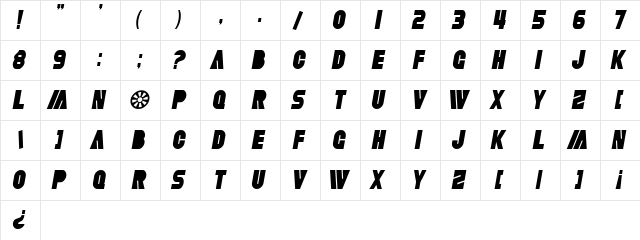 SF Fortune Wheel Condensed Italic  glyph index