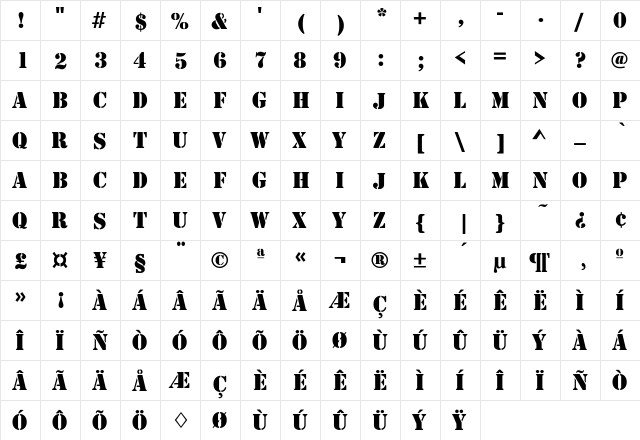 Huntlem Regular  glyph index