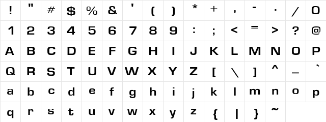 EurostileExt-Bo Regular  glyph index
