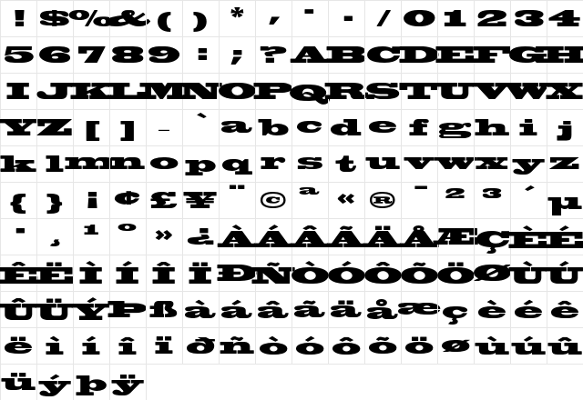 Blackoak Regular  glyph index