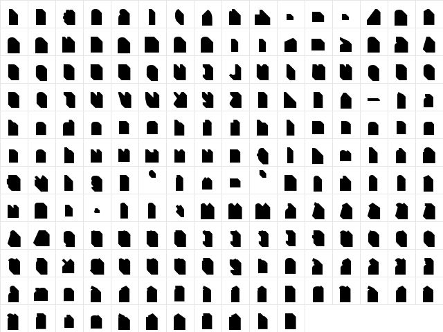 Jigger-AngledBack Regular  glyph index