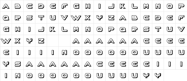 XHARP Demo 3D Regular  glyph index