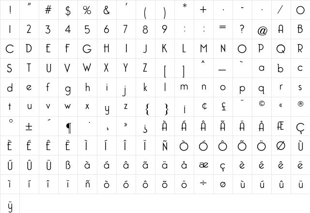 Capone CG Light Regular  glyph index