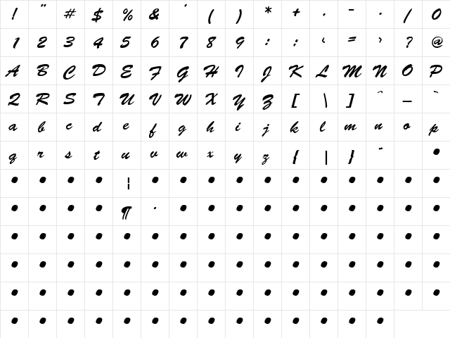 QTBrushStroke Regular  glyph index