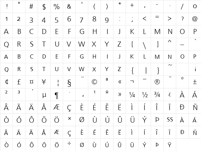 FrontPageSmcL Regular  glyph index