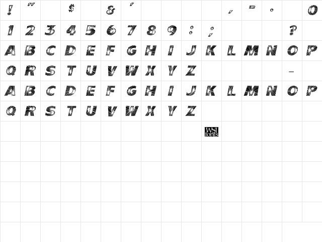 Starburst Italic  glyph index
