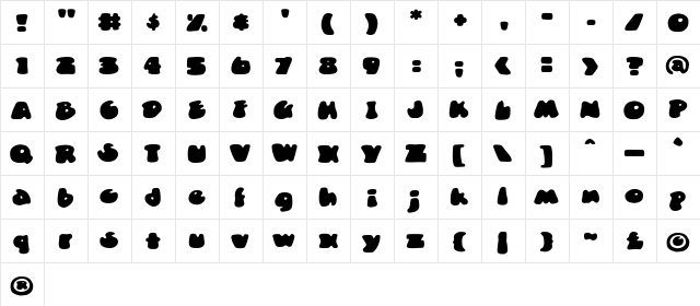 DunceCap BB Regular  glyph index