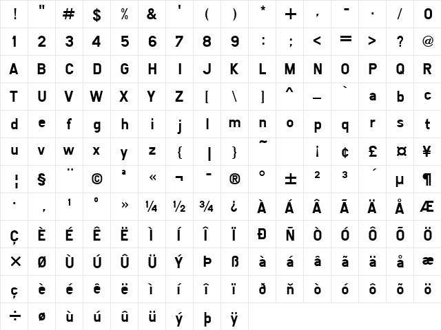 Snv Becker Regular  glyph index