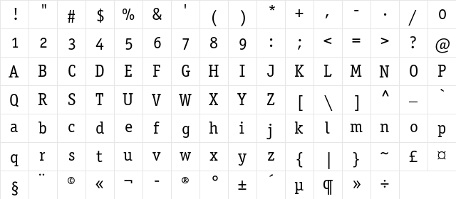 OfficinaSerifBookOSC Regular  glyph index