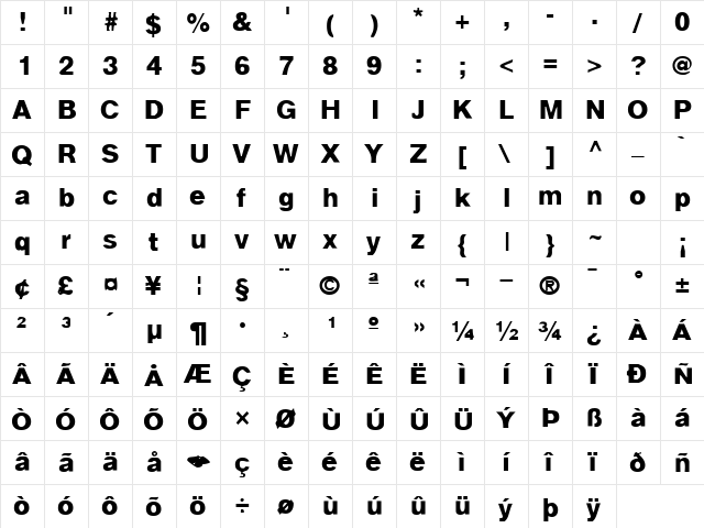 Autotrace One  glyph index