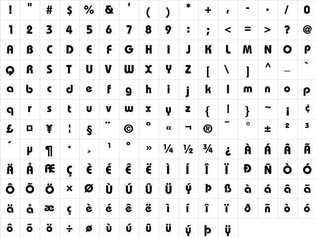 Bauhaus Regular  glyph index