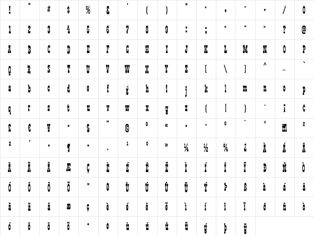 LasVegas Medium  glyph index