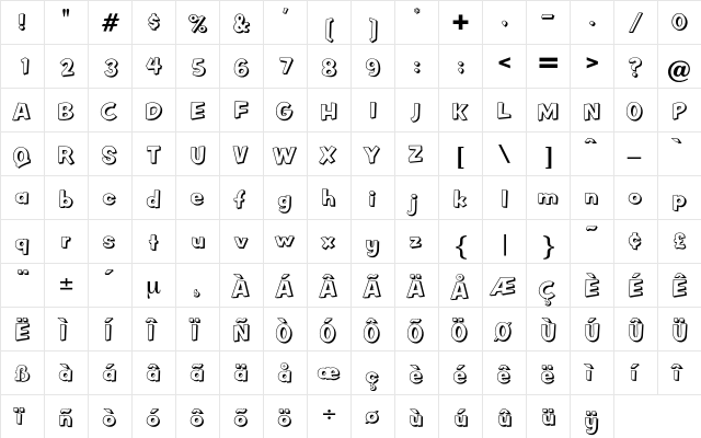 OdessaShadow Regular  glyph index