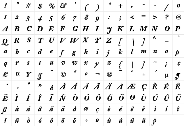 DTLFleischmannST BoldItalic  glyph index