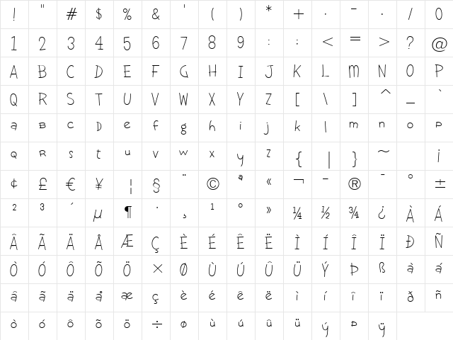 Crazy Girlz Brunette BTN Lt Regular  glyph index