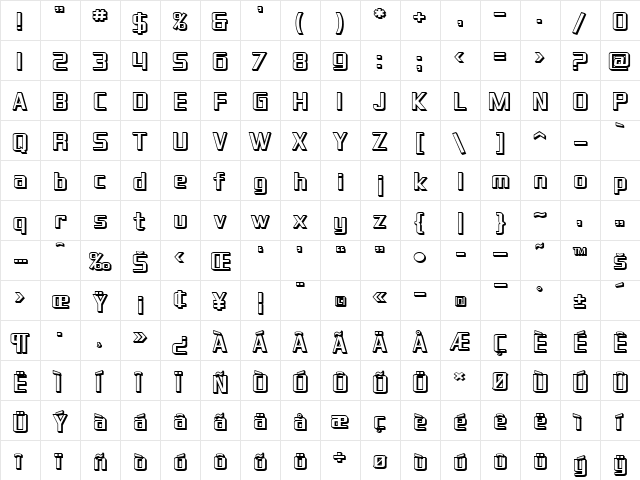 SF Theramin Gothic Shaded Regular  glyph index
