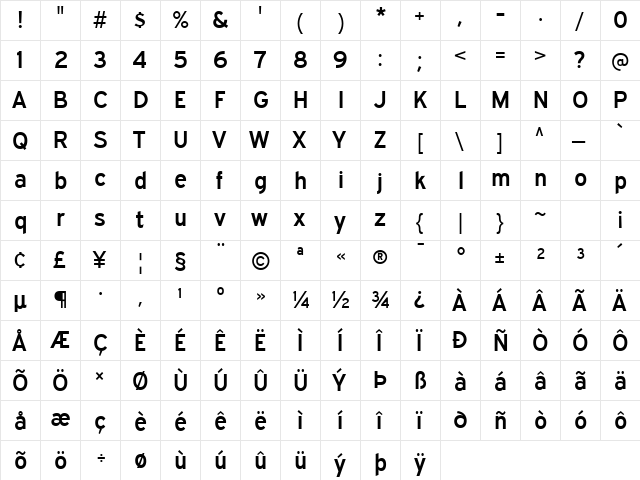 Expressway SemiBold  glyph index