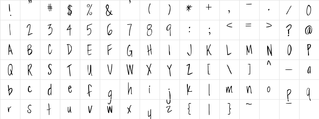 jane Regular  glyph index