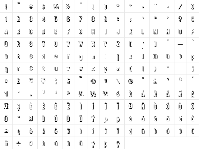 College Shadow Regular  glyph index