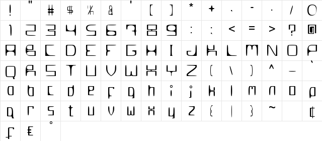 MetroSlum Regular  glyph index