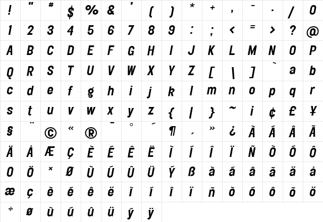 Elephant MediumOblique  glyph index
