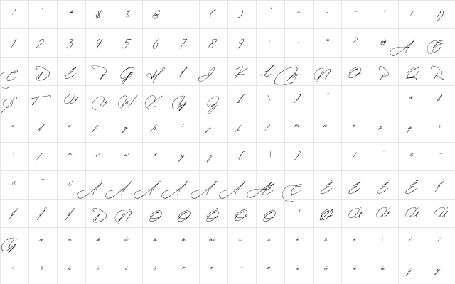 Manchester Signature Regular  glyph index