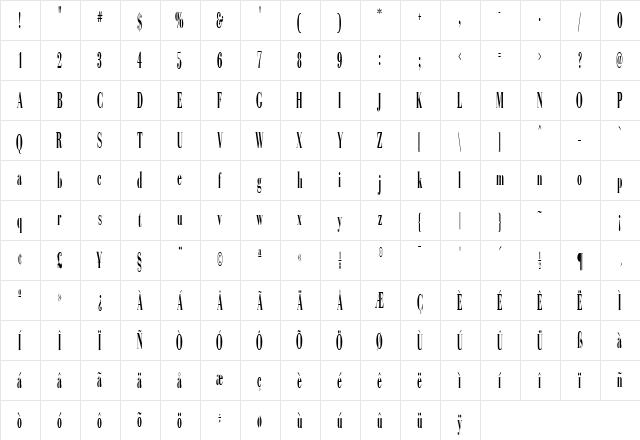 Sinema Display SSi Extra Condensed  glyph index