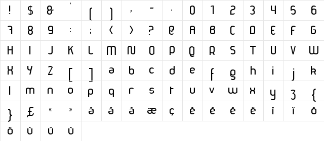 Thamara Regular  glyph index
