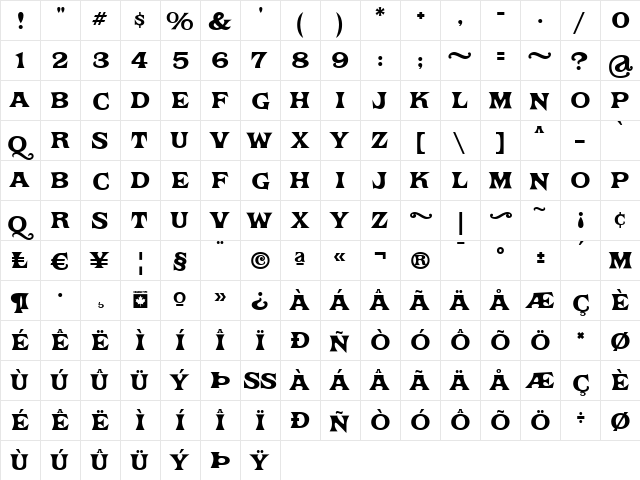 Tomato Regular  glyph index